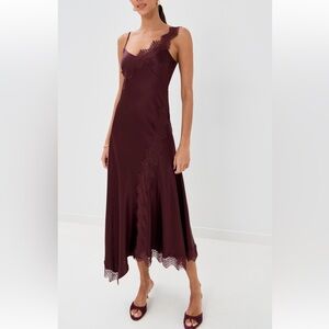 Veronica Beard Vernon Silk Lace Burgundy Dress